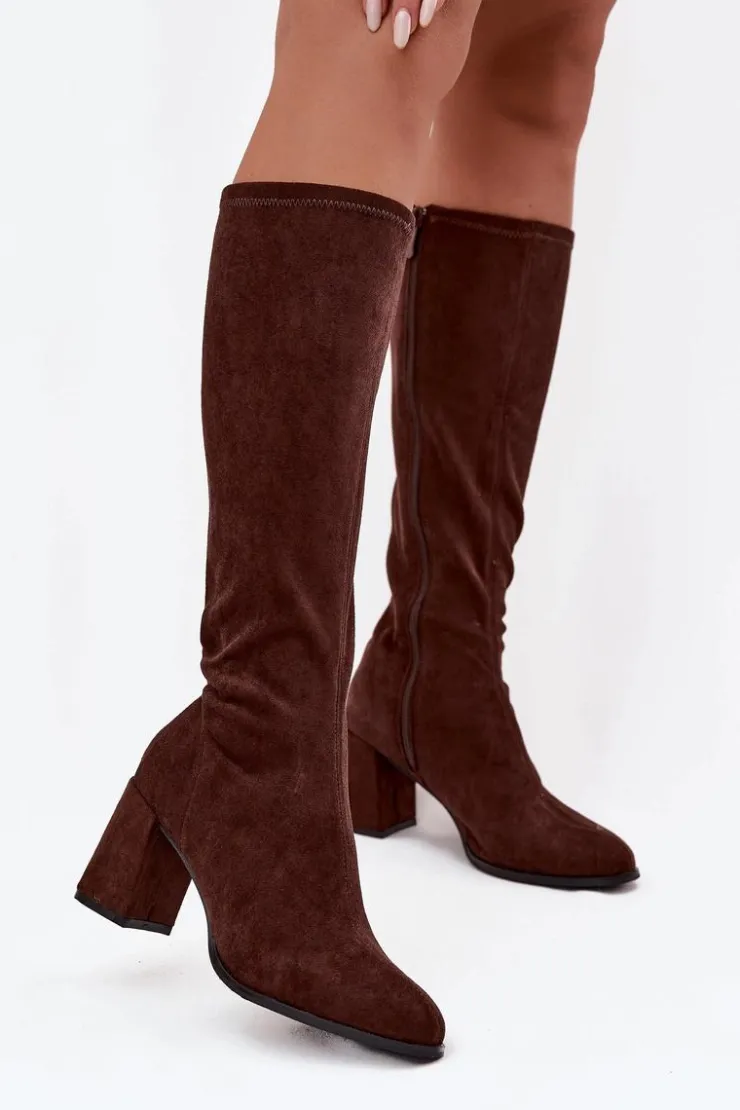 Boto Kozaki Ocieplane|Kozaki Na Słupku*Kozaki Damskie Na Słupku Z Eko Zamszu Czekoladowe Yelisse