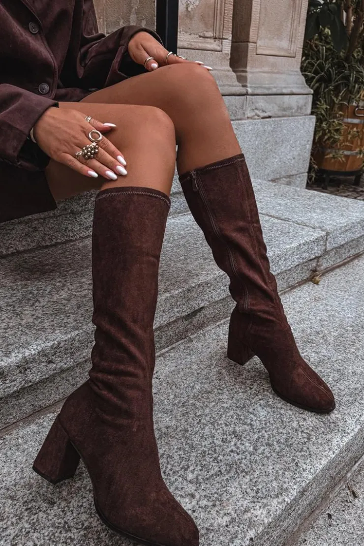 Boto Kozaki Ocieplane|Kozaki Na Słupku*Kozaki Damskie Na Słupku Z Eko Zamszu Czekoladowe Yelisse