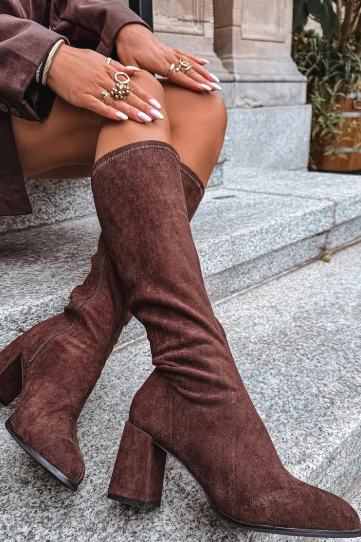 Boto Kozaki Ocieplane|Kozaki Na Słupku*Kozaki Damskie Na Słupku Z Eko Zamszu Czekoladowe Yelisse