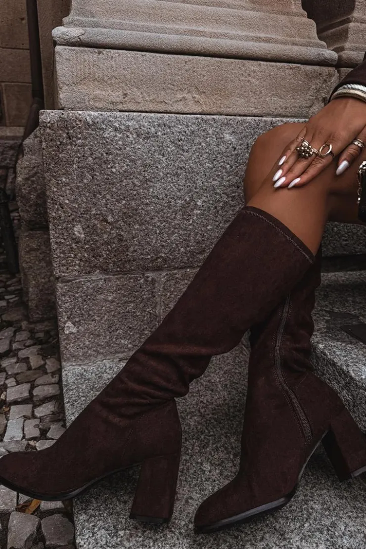 Boto Kozaki Ocieplane|Kozaki Na Słupku*Kozaki Damskie Na Słupku Z Eko Zamszu Czekoladowe Yelisse