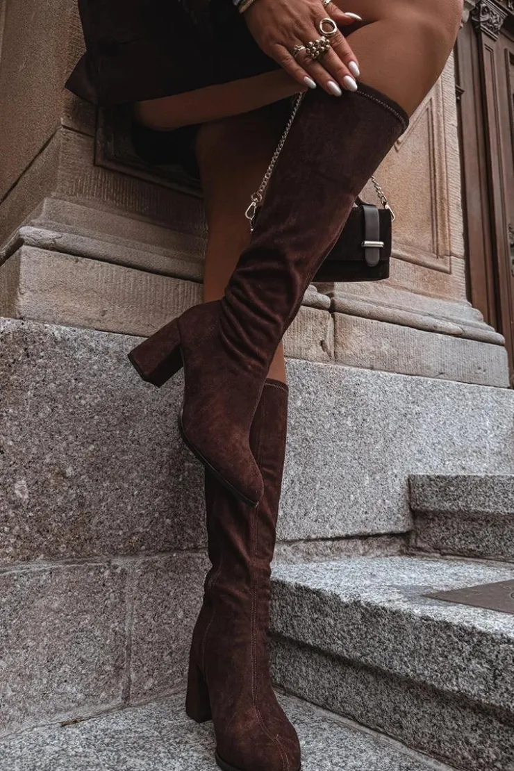 Boto Kozaki Ocieplane|Kozaki Na Słupku*Kozaki Damskie Na Słupku Z Eko Zamszu Czekoladowe Yelisse