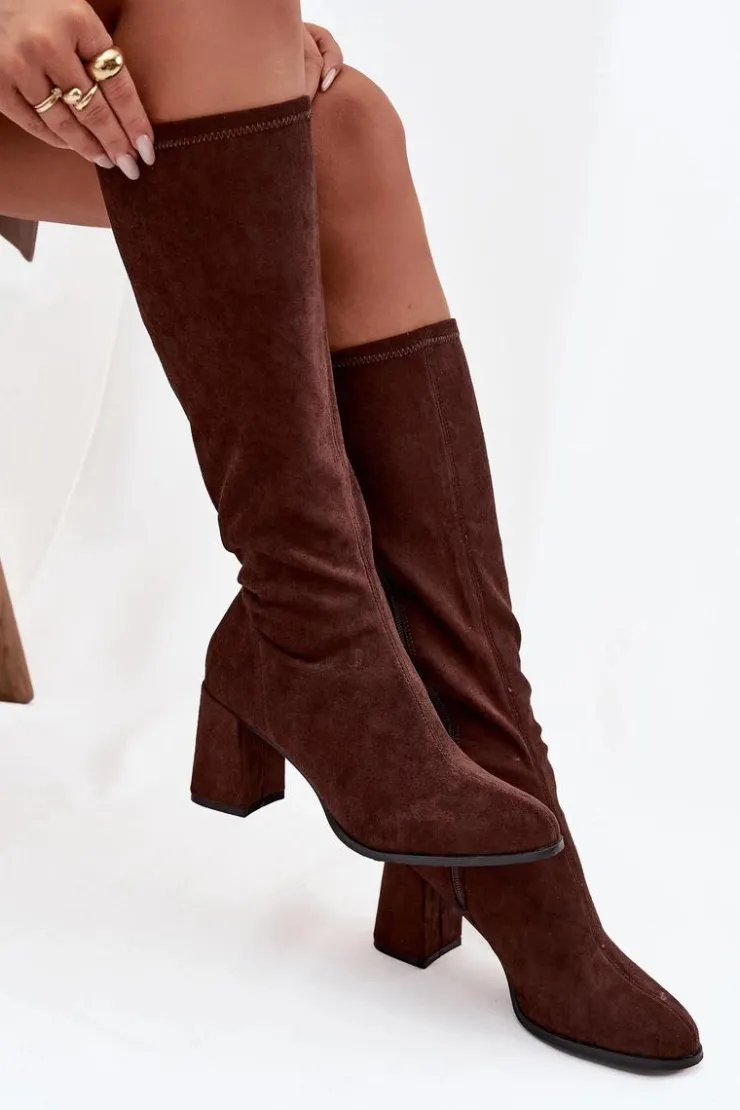 Boto Kozaki Ocieplane|Kozaki Na Słupku*Kozaki Damskie Na Słupku Z Eko Zamszu Czekoladowe Yelisse