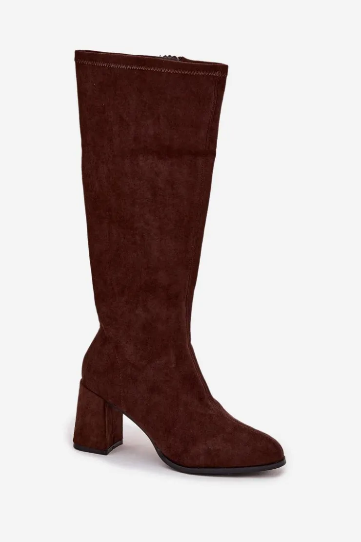 Boto Kozaki Ocieplane|Kozaki Na Słupku*Kozaki Damskie Na Słupku Z Eko Zamszu Czekoladowe Yelisse