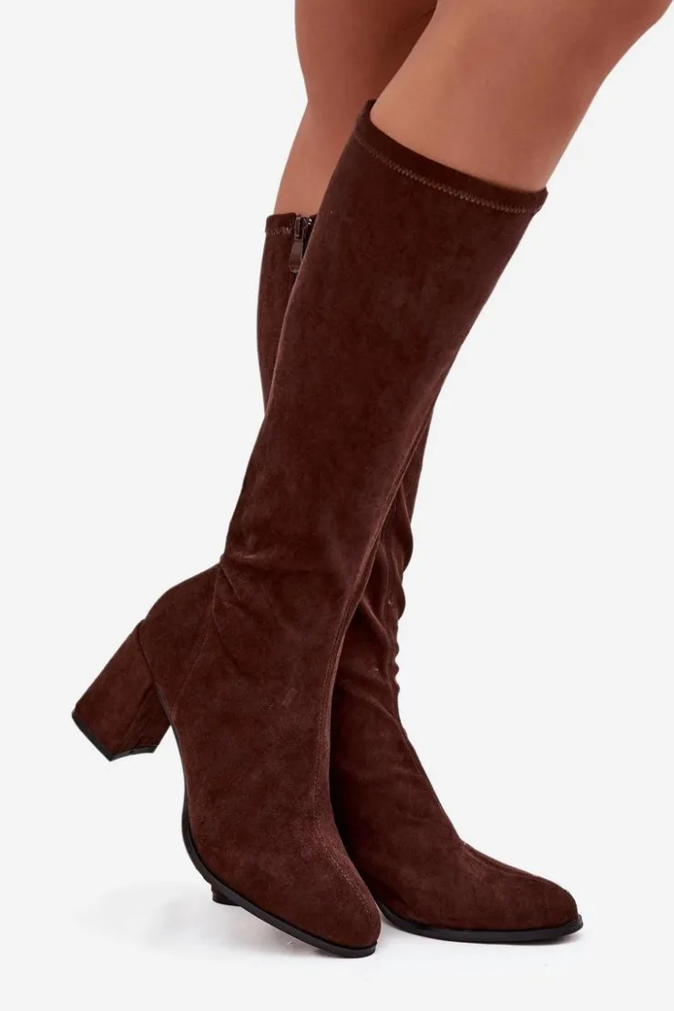 Boto Kozaki Ocieplane|Kozaki Na Słupku*Kozaki Damskie Na Słupku Z Eko Zamszu Czekoladowe Yelisse