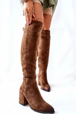 Discount Buty damskie Vinceza Kozaki Damskie Na Słupku Zamszowe Brązowe Corrig