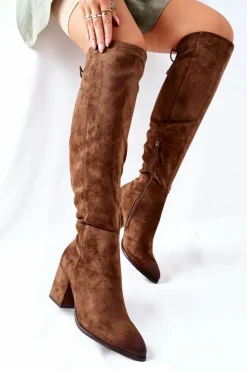 Discount Buty damskie Vinceza Kozaki Damskie Na Słupku Zamszowe Brązowe Corrig