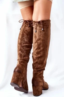 Discount Buty damskie Vinceza Kozaki Damskie Na Słupku Zamszowe Brązowe Corrig