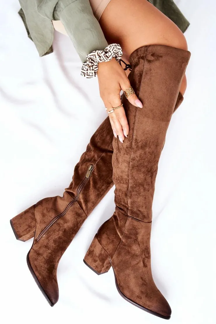 Discount Buty damskie Vinceza Kozaki Damskie Na Słupku Zamszowe Brązowe Corrig