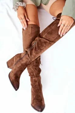 Discount Buty damskie Vinceza Kozaki Damskie Na Słupku Zamszowe Brązowe Corrig