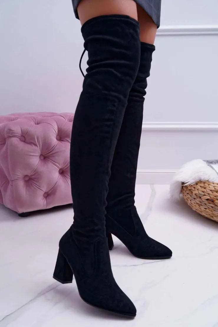 Damskie Boto Kozaki Damskie Na Słupku Zamszowe Czarne Bernet