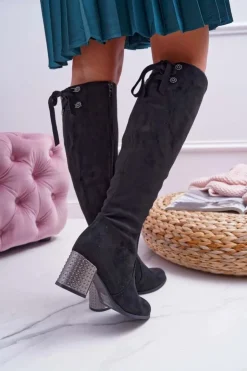 Boto Kozaki Na Obcasie|Kozaki Zamszowe*Kozaki Damskie Na Słupku Zamszowe Ocieplane Yonas