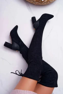 Boto Kozaki Na Obcasie|Kozaki Zamszowe*Kozaki Damskie Na Słupku Zamszowe Czarne Selfie