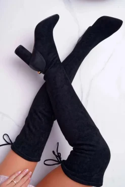 Boto Kozaki Na Obcasie|Kozaki Zamszowe*Kozaki Damskie Na Słupku Zamszowe Czarne Selfie