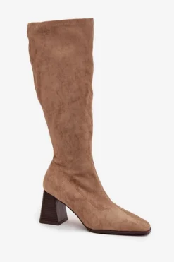 Boto Kozaki Ocieplane|Kozaki Na Słupku*Kozaki Damskie Na Słupku Z Przeszyciami Beżowe Celandine