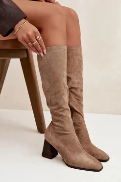 Boto Kozaki Ocieplane|Kozaki Na Słupku*Kozaki Damskie Na Słupku Z Przeszyciami Beżowe Celandine