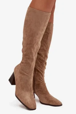 Boto Kozaki Ocieplane|Kozaki Na Słupku*Kozaki Damskie Na Słupku Z Przeszyciami Beżowe Celandine