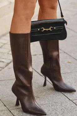 Damskie Boto Kozaki Damskie Na Szpilce Przed Kolano Czekoladowe Vionette