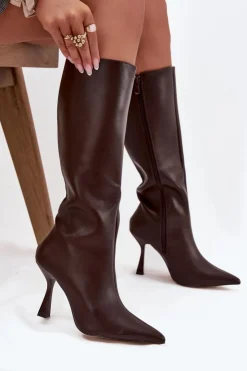 Damskie Boto Kozaki Damskie Na Szpilce Przed Kolano Czekoladowe Vionette
