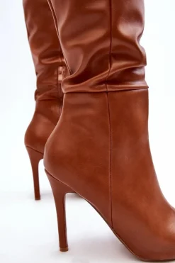 Outlet Boto Kozaki Damskie Na Szpilce Brązowe Sirenpha