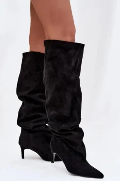 Boto Kozaki Damskie Na Szpilce Wsuwane Czarne Mavilla Czarny