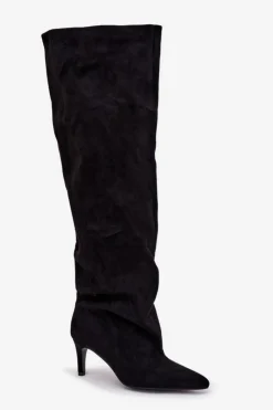 Boto Kozaki Damskie Na Szpilce Wsuwane Czarne Mavilla Czarny