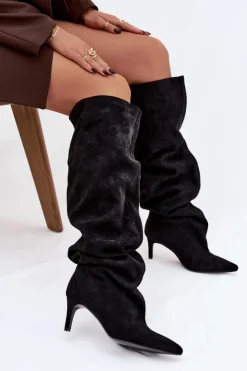 Boto Kozaki Damskie Na Szpilce Wsuwane Czarne Mavilla Czarny