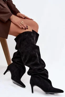 Boto Kozaki Damskie Na Szpilce Wsuwane Czarne Mavilla Czarny