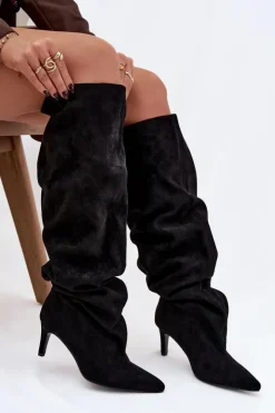 Boto Kozaki Damskie Na Szpilce Wsuwane Czarne Mavilla Czarny