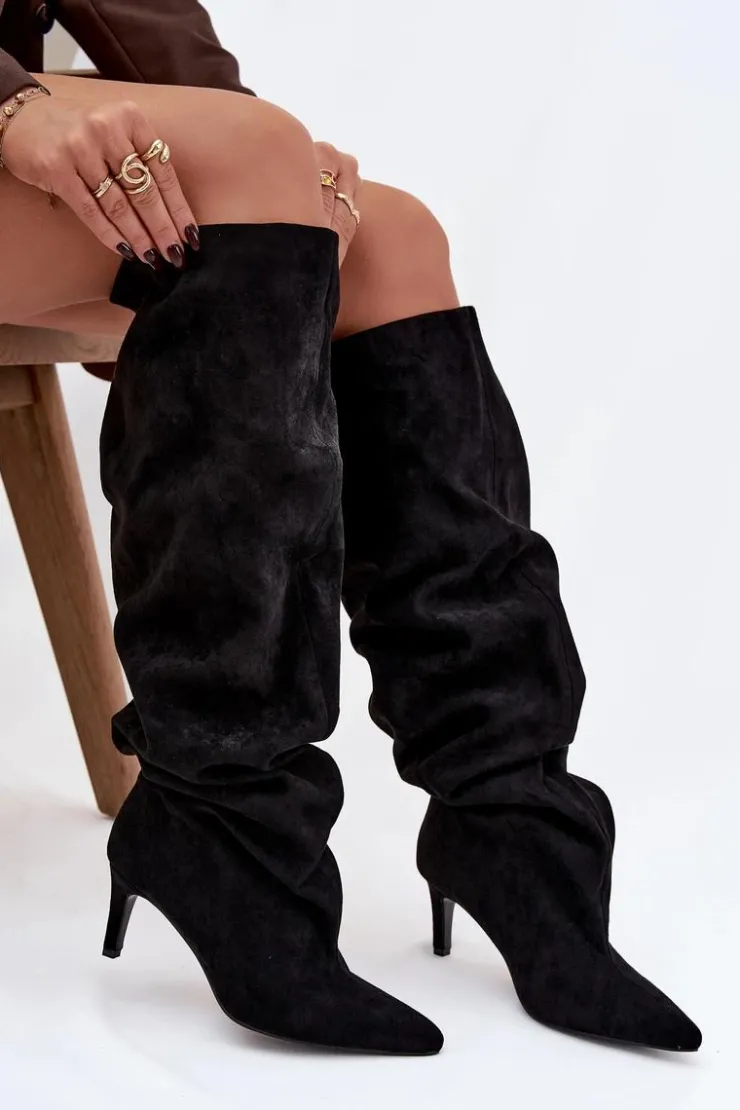 Boto Kozaki Damskie Na Szpilce Wsuwane Czarne Mavilla Czarny