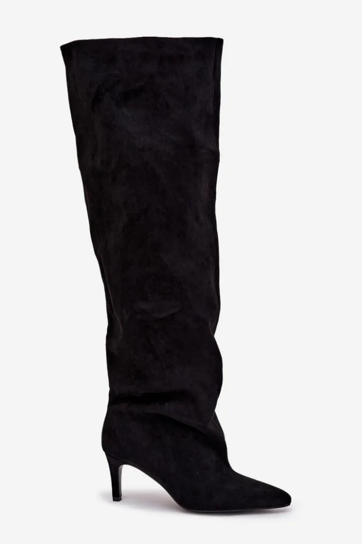 Boto Kozaki Damskie Na Szpilce Wsuwane Czarne Mavilla Czarny