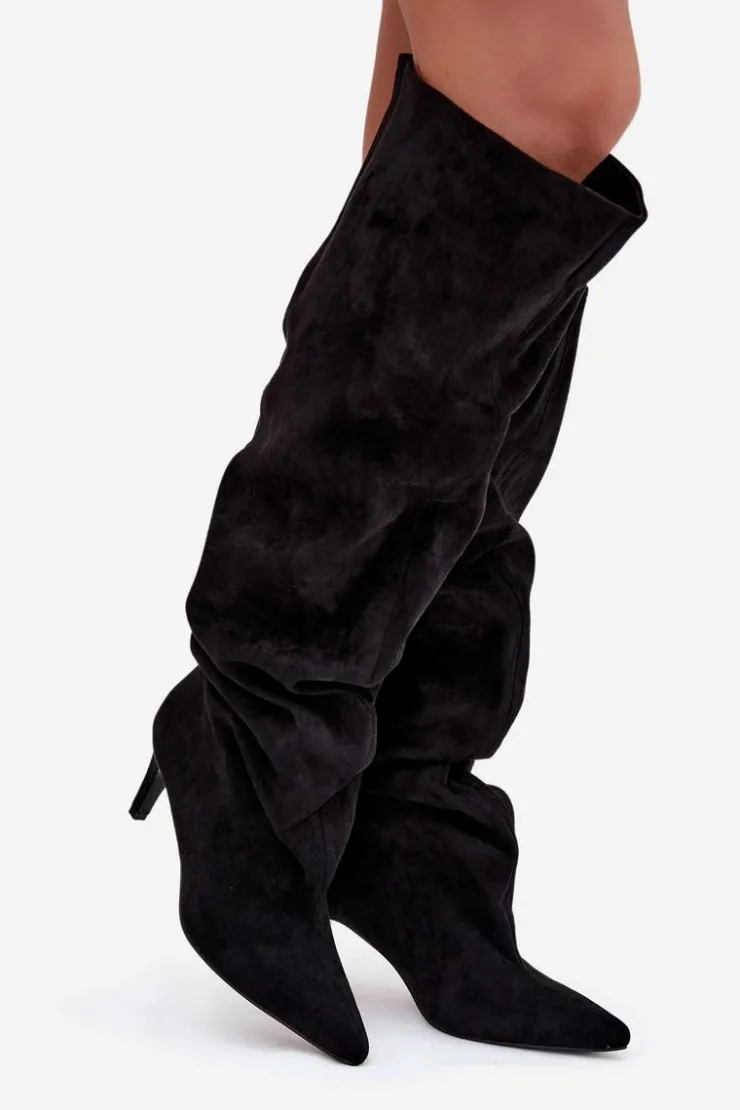 Boto Kozaki Damskie Na Szpilce Wsuwane Czarne Mavilla Czarny