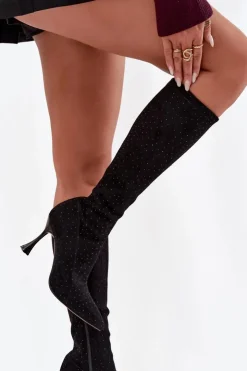 New D&A Kozaki Damskie Na Szpilce Ze Zdobieniem JC52-883 Czarne