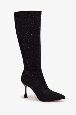 New D&A Kozaki Damskie Na Szpilce Ze Zdobieniem JC52-883 Czarne