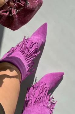 Boto Kozaki Damskie Na Szpilce Z Frędzlami Fioletowe Isalune Fioletowy