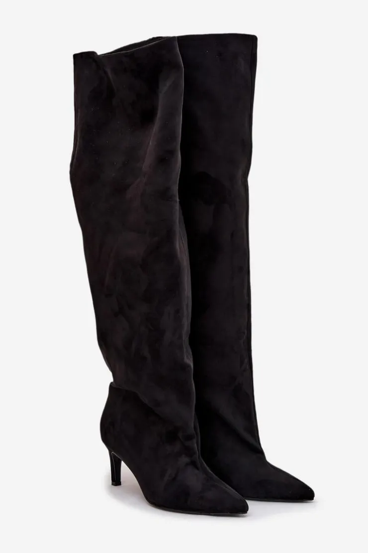 Damskie Boto Kozaki Damskie Na Szpilce Wsuwane Czarne Mavilla