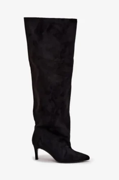 Damskie Boto Kozaki Damskie Na Szpilce Wsuwane Czarne Mavilla