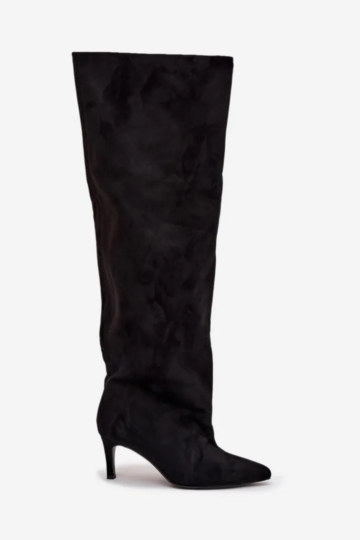 Damskie Boto Kozaki Damskie Na Szpilce Wsuwane Czarne Mavilla