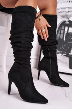 Boto Kozaki Wiosenne|Kozaki Na Obcasie*Kozaki Damskie Na Szpilce Zamszowe Czarne Dynamic