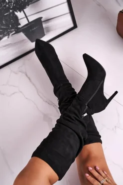 Boto Kozaki Wiosenne|Kozaki Na Obcasie*Kozaki Damskie Na Szpilce Zamszowe Czarne Dynamic