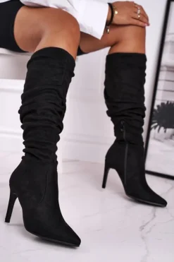 Boto Kozaki Wiosenne|Kozaki Na Obcasie*Kozaki Damskie Na Szpilce Zamszowe Czarne Dynamic