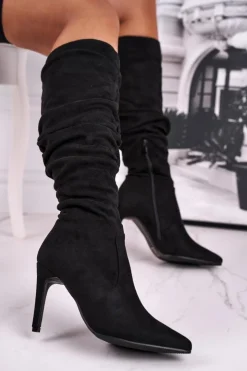Boto Kozaki Wiosenne|Kozaki Na Obcasie*Kozaki Damskie Na Szpilce Zamszowe Czarne Dynamic
