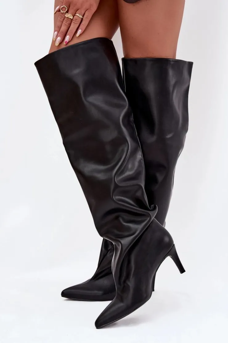 Damskie Boto Kozaki Damskie Na Szpilce Wsuwane Czarne Mavilla