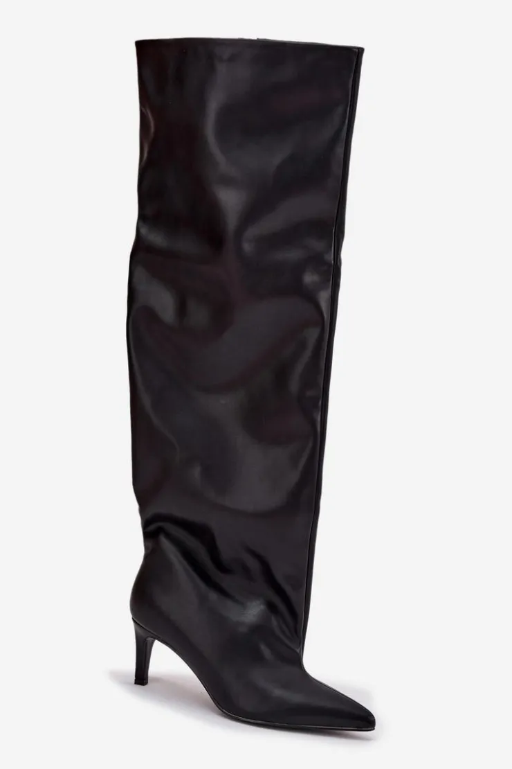 Damskie Boto Kozaki Damskie Na Szpilce Wsuwane Czarne Mavilla