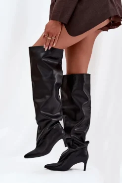 Damskie Boto Kozaki Damskie Na Szpilce Wsuwane Czarne Mavilla