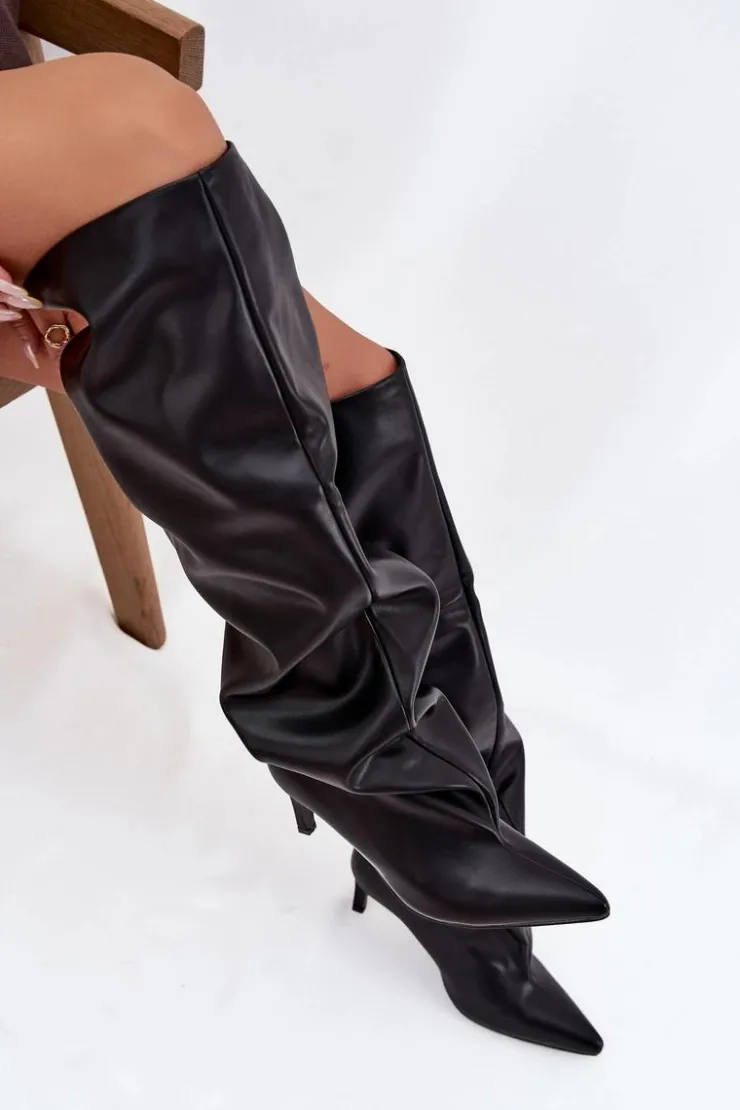 Damskie Boto Kozaki Damskie Na Szpilce Wsuwane Czarne Mavilla