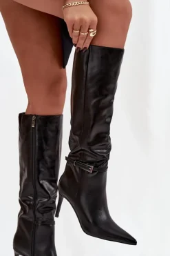 Boto Kozaki Na Szpilce|Kozaki Przed Kolano*Kozaki Damskie Na Szpilce Z Paskiem Czarne Lisanne Czarny