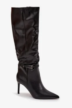 Boto Kozaki Na Szpilce|Kozaki Przed Kolano*Kozaki Damskie Na Szpilce Z Paskiem Czarne Lisanne Czarny