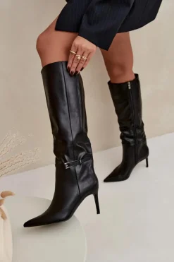 Boto Kozaki Na Szpilce|Kozaki Przed Kolano*Kozaki Damskie Na Szpilce Z Paskiem Czarne Lisanne Czarny