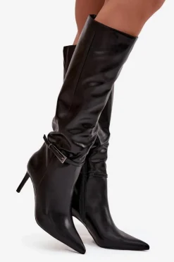 Boto Kozaki Na Szpilce|Kozaki Przed Kolano*Kozaki Damskie Na Szpilce Z Paskiem Czarne Lisanne Czarny