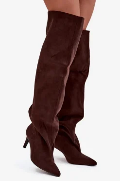 Damskie Boto Kozaki Damskie Na Szpilce Wsuwane Czekoladowe Mavilla